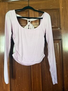 Blogilates Women's Love Story Long Sleeve Tie Bow Back Top Lilac Snow M
